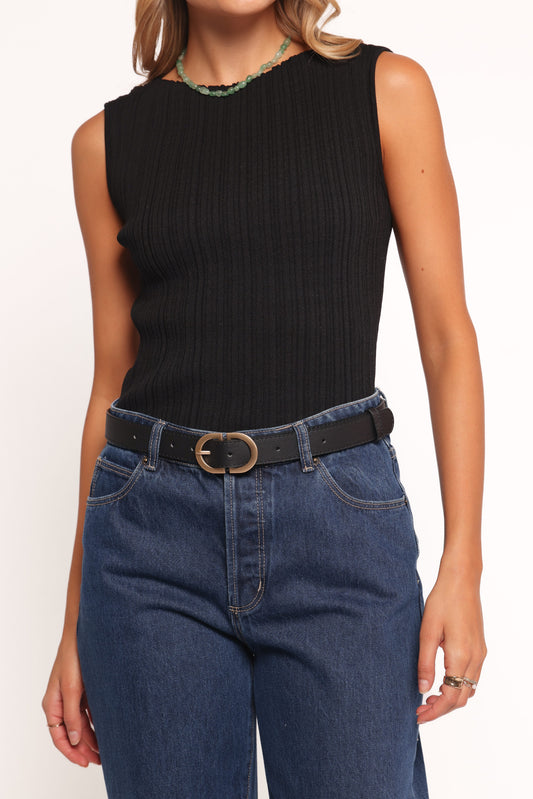 Women's Black Round Neck Sleeveless Knit Tank Top