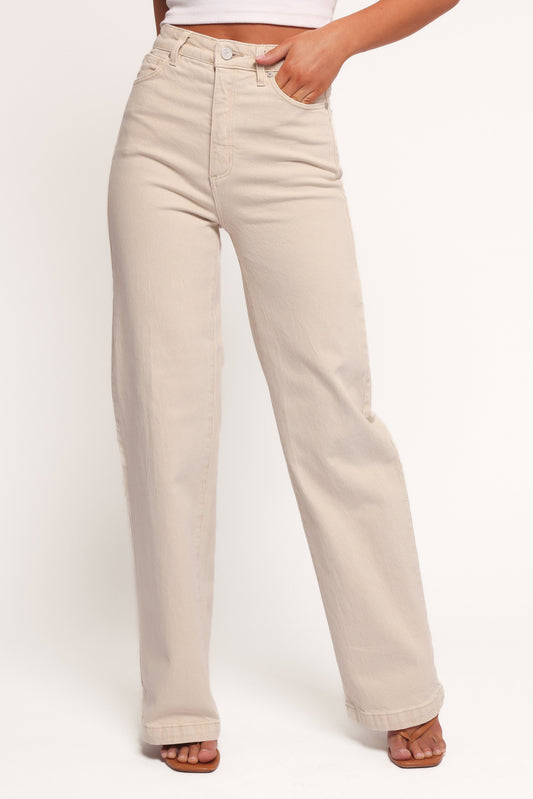 Women's High Waist Wide Leg Jeans - Off-White Loose Long Pants