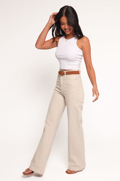 Women's High Waist Wide Leg Jeans - Off-White Loose Long Pants