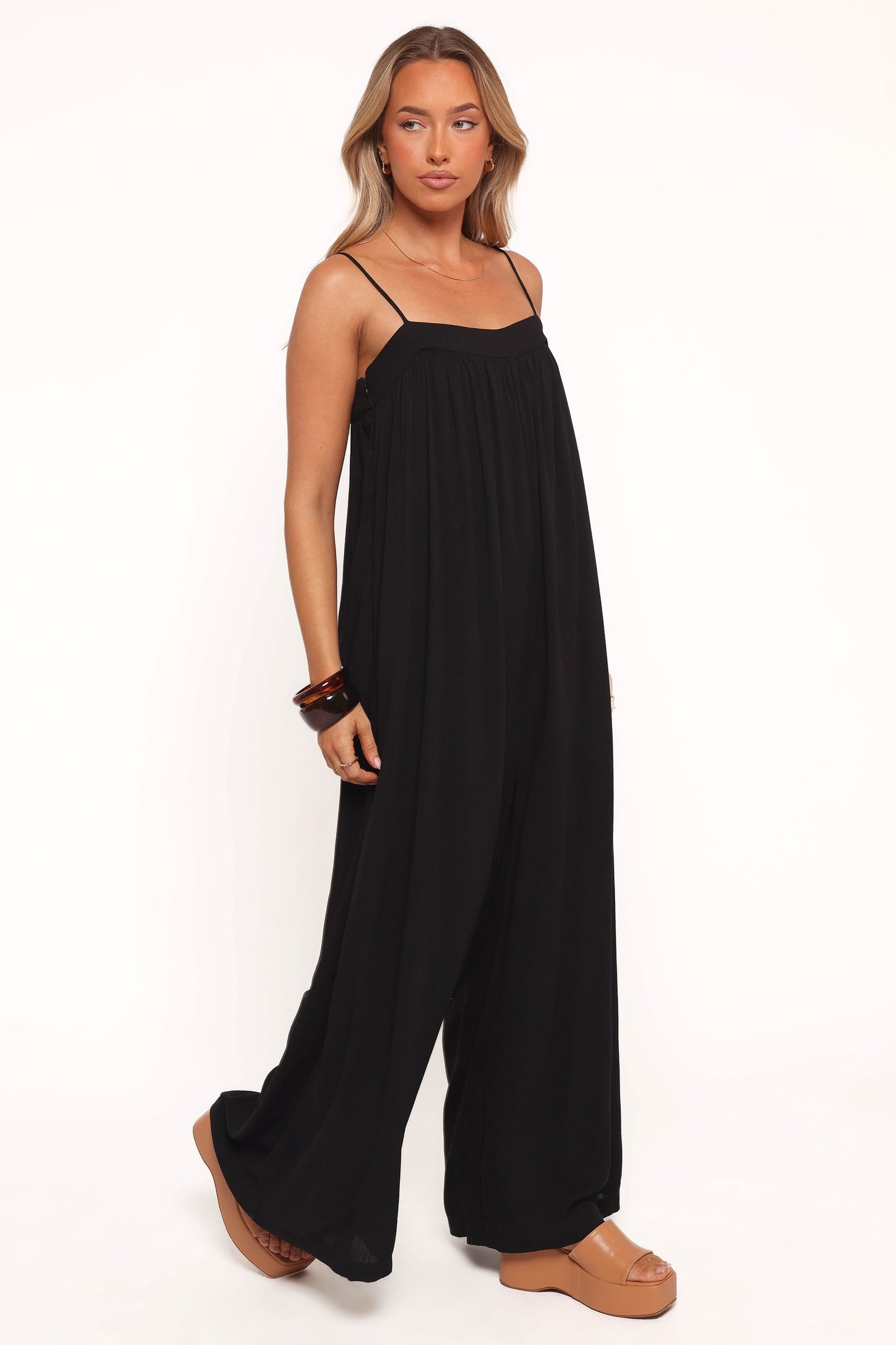 Women's Black Spaghetti Strap Maxi Dress - Loose Vacation A-Line Long Dress
